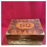 Vintage Wooden 'SC' Jewelry Box