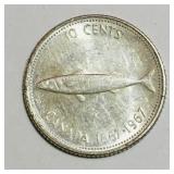 Silver 1967 Canada 10 Cent Coin