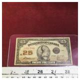 1923 Dominion Of Canada 25 Cent Paper Money Bill