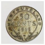 Silver 1919 Newfoundland 50 Cent Coin
