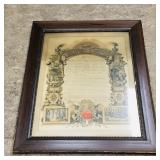 1907 Knights Of Pythias Framed Charter
