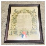 1920 Knights Of Pythias Framed Charter