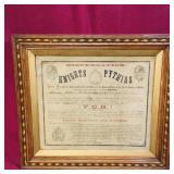 1878 Knights Of Pythias Framed Charter