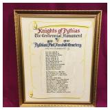 1970 Knights Of Pythias Framed Monument List
