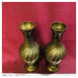 Pair Of Brass Flower Vases (Vintage) (8 1/2' Tall)