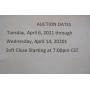 Auction Dates 4/6 through 4/14 10:00am