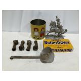 Vintage Metal Horse and Soldier, Claw Foot Stool