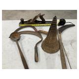 Vintage Hand Sickle, 18ï¿½ Plane, Lead Ladle, Screw,