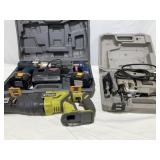 Porter Cable Jig Saw, Ryobi Saw, Light Battery/