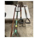 Garden forks, shovel, weed cutter/ fnife