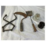 Vintage Ice Block Tongs, Sickle, Shovel,