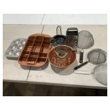 Sifter, Jello Mold, Cake Pan w/Cutter, Muffin Pan