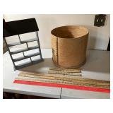 Wooden Hat/Cheese box, Wood Yard Sticks, Rack