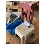 Stool, Wash Bucket, Broom