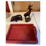 Platter, Wood Statues - Hog, Deer