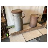 Vintage Milk Cans - Qty 2, Wood Roller - 41ï¿½