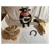 Hanging Shell Deco, Lighted Cow, Plastic Cow Skull