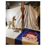 Wooden Reindeer - Qty 3, Santa Flag