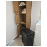Assorted Linens, Wood Shelf, Hamper