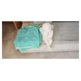 Resin Sitting Angel and Vintage Quilt