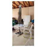 Patio Table, Four Chairs, Umbrella w/Stand