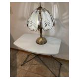 Folding Table, Glass Shade Lamp