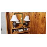 2 Lamp, MIrror, Desk Lamp, Books