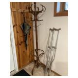 Wooden Coat Rack, Crutches, Umbrella