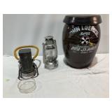 Stoneware Crock, Vintage Lantern, Battery Lantern