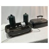 LP Gas Table Top Grill - 2 Gas Tanks, 1 Partial