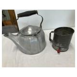 Vintage Wagner Aluminum Tea Pot, Flour Sifter