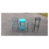 Antique Metal Chair, Blue Metal Stool, Metal Side