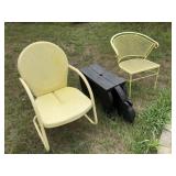Metal Lawn Chairs, Wooden Bench