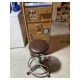 Adjustable Padded Stool, Wood Cabinet