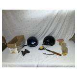 Vintage Motorcycle Helmets, Bbinoculars, Clay