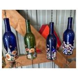 Lighted Glass Bottles w/Hanging Ornaments - Qty 4