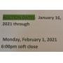 Auction Dates:  Jan 16, through Monday Feb, 1,