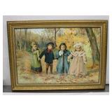 Vintage Children Litho Framed 27" X 19"