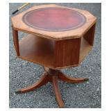 Antique Leather Top Side Table 22"W 22"D 28"T