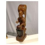 Vintage African Drumer Wood Carving 15"T