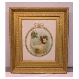 Antique Victorian Lady Print Gold Wood Frame