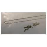 925 Marked Sterling Silver Necklace & 2 Pins