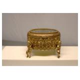 Vintage Gold Metal Filigree Oval Trinket Box