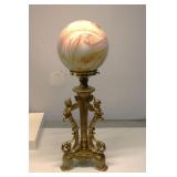 Vintage Cast Iron Glass Shade Cherub Lamp 24" T