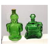 Vintage Green Glass Brevettato Train Decanter