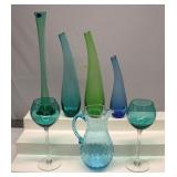 Mid Century Art Glass Vases * Pitcher & Stemware