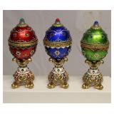 Vintage Egg Crystal StoneTrinket Boxes Lot of 3