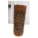 Antique Chinese Carved Bamboo Brush Holder 14"T