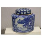 Antique Chinese Blue Willow Large Tea Caddy