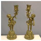 Antique Iron Cherub Candle Holders set